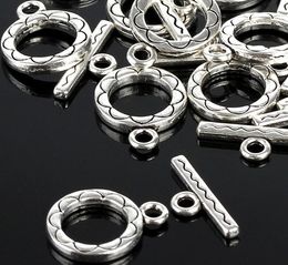 100 Sets / partij Verzilverd Toggle Clasp Ring 12 * 15mm Bloemontwerp Ronde Clusps voor Armband Ketting DIY Sieraden Bevindingen