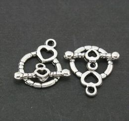 100 Sets Verzilverd Toggle Clasp Ring Round Heart Clascs voor Sieraden Maken Armbanden 14x18mm
