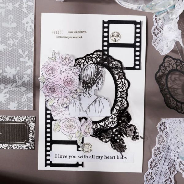 100sheets Pet Handbook Boad Gift Boad Black Night Lace Basic Basic Lace Manbook Diy Decorative Stickers Pinellerie 125 * 165 mm