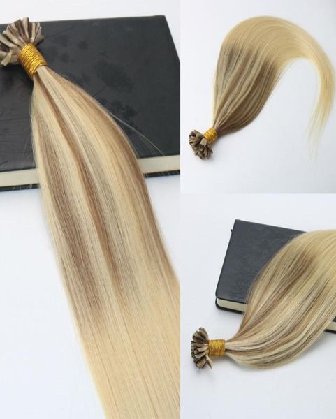 100 brins 100gset pré-collé Remy Extension de cheveux humains kératine ongles U pointe Extension de cheveux Balayage Ombre cheveux brun blond Highli3354613