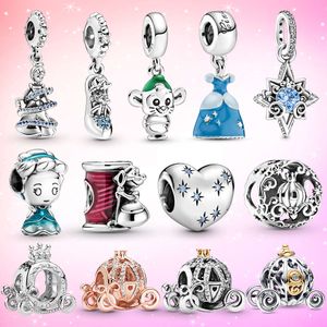 100 aniversario Cinderella's Enchanted Carriae Princess Dress Enamelo Metal Sier Charm para el momento pulsera de momento