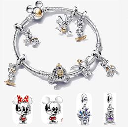 100e anniversaire Mickes Mouse Charm Designer Bracelets pour femmes Disne Castle Golden Duck Fly Pig Pendentif DIY Fit Pandoras Bracelet Collier Designer Bijoux Cadeau