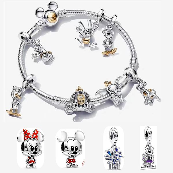 100 aniversario Mickes Mouse Charm Pulseras de diseño para mujer Disne Castle Golden Duck Fly Pig Colgante DIY Fit Pandoras Pulsera Collar Diseñador Joyería Regalo