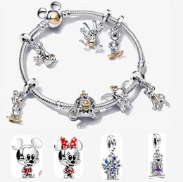 100 aniversario Mickes Mouse Pulseras de diseño Disne Castle Golden Duck Fly Pig chapado en oro Charm DIY Fit Pandoras Pulsera Collar para mujer Regalo de joyería