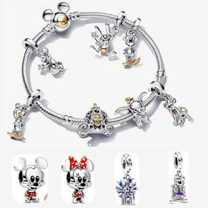 100e anniversaire Mickes Mouse Designer Bracelets Disne Castle Golden Duck Fly Pig plaqué or Charm DIY Fit Pandoras Bracelet Collier pour Femmes Bijoux Cadeau