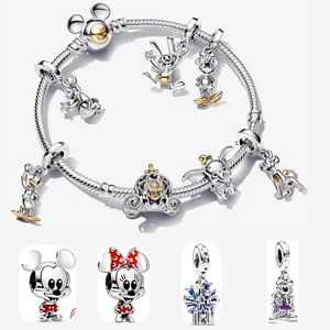 100e verjaardag Mickes Mouse Designer Armbanden Disne Castle Golden Duck Fly Pig gold plating Charm DIY Fit Pandoras Armband Ketting voor Vrouwen Sieraden Cadeau