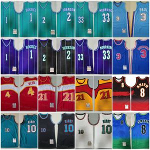 Basketball Throwback Spud Webb Jersey Tyrone Muggsy Bogues Larry Johnson Alonzo Deuil Chris Paul Steve Smith Michael Mike Bibby Drazen Petrovic Vintage