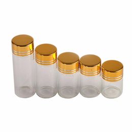 100 unités 5 ml 6 ml 7 ml 10 ml 14 ml bouteilles en verre avec bouchons à vis en aluminium doré huile essentielle vide cadeau de mariage Cfxow