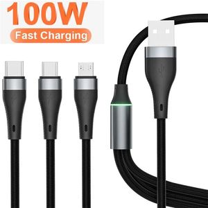 100W 3 en 1 Super câble de Charge 6A Micro USB Type C câble de chargeur rapide USB C Charge câble de données fil pour Samsung Xiaomi Huawei