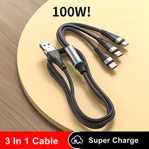 100W 3 en 1 Super câble de Charge Type C 6A Micro USB câble de chargeur rapide USB C cordon de données de Charge pour Samsung Xiaomi Huawei LG