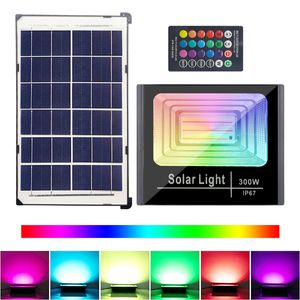 100W-300W RGB LED lumière solaire IP67 lumière du soleil extérieure RGB réflecteur applique murale batterie lampe éclairage extérieur de jardin lampe solaire