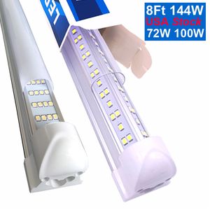 100W refroidisseur porte LED Tube en forme de V 8FT lumières 8 pieds LED T8 144W triplex rangée tube ampoules 8ft D Tube lumières Crestech168