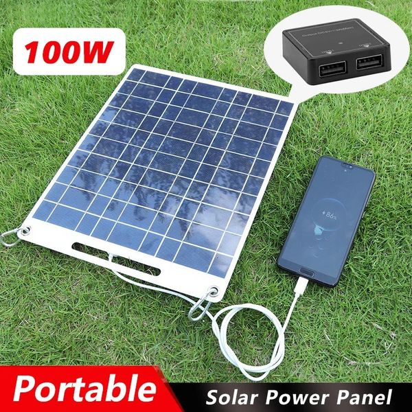100W Panneau solaire 5V Plaque de charge mobile Plaque Backpack Charger Double ports USB Alimentation en plein air 240508
