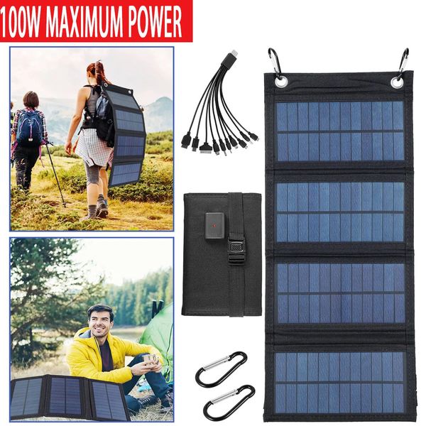 Panneau solaire pliable 100W, chargeur IP65, étanche, USB, adapté au Camping en plein air, randonnée, batterie externe 240110