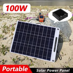 Placa Solar de 100W, Panel Solar resistente al agua de 5V, cargador de batería Solar USB Dual portátil para acampar al aire libre, carga de células solares 240124