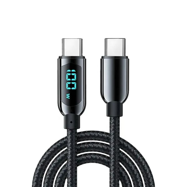 Cable USB C a USB C de 100 W Cable trenzado de nailon de carga rápida con pantalla LED para iOS, Android, lPad, MacBook, Samsung, etc.