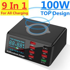 Chargeur USB 100W 8 ports Charge rapide 3.0 Adaptateur HUB Chargeur sans fil Station de charge PD Chargeur rapide pour iPhone 14 13 Samsung