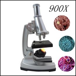 Envío gratuito 100x 400x 900x Microscopio biológico monocular de juguete para estudiantes para principiantes educativos para aprender ciencias y microcosmos Regalo de cumpleaños