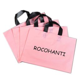 100x herbruikbare aangepaste bedrukte plastic boodschappentas met handvat voor promotionele kleding cadeauverpakking kleine bedrijven benodigdheden 220706