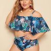 Plus Size Swimwear Flower High Waist