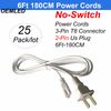 2Pin 6Ft 180cm Power Cords NO Switch