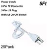 5Ft 3Pin US Plug without Switch