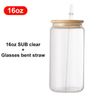 16oz Clear Glass With Lid And Straw