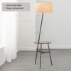 dark wood table, flaxen lampshade