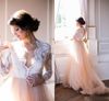 Discount Illusion Bateau Neck Long Sleeves Wedding Gowns 2018 Short