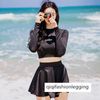 Women's long sleeve flat angle high waist split belly-exposed skirt Sexy Slim black swimsuit diving suit plus size