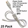 Anahtarlı 3Pin 5Ft Güç Kabloları