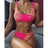 2024 New Sexy Emas Warna Daun Cetak Bikini Pakaian Renang Wanita Baju Renang Bandeau Push Up Bikini Set Brasil Baju renang Pantai ...