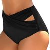 High Waist Ruched Bikini Bottoms Women pure color black 