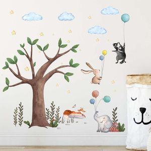 100X100 cm Cartoon Grote Boom en Ballon Dieren Muurstickers voor Kinderkamer Slaapkamer Baby Kinderkamer muurstickers Behang