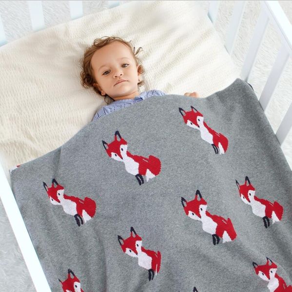 100x80cm nouveau bébé infantile tricoté panier couverture été Climatisation Toddler Literie Couette Nouveau-né Super Doux Emmaillotage Wrap Couvertures Fox Design