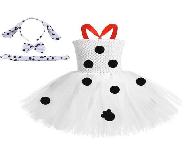 101 Dalmation robe d'Halloween à pois avec oreilles de chien ensemble enfants filles moelleux anniversaire dessin animé Tutu robe pour cadeaux Pograph LJ2004755657