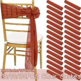 10100 pcs Terracotta Chair Sashes for Wedding Covers Cheesecloth Bow Linten Party Ceremony 7x98in 240513