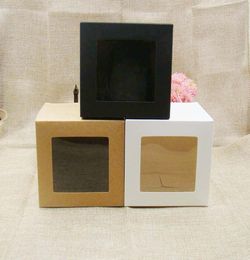 101010M 3COLOR Whiteblackkraft Stock Boîte en papier avec fenêtre PVC claire Favors Affichage des cadeaux Crafts Paper Fenêtre d'emballage Box2766316