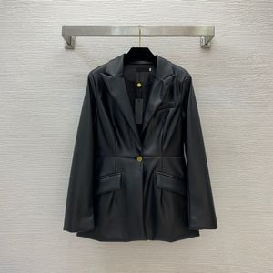 1012 2023 Automne Milan Runway Manteau Vestes À Manches Longues Revers Cou Noir PU Haute Qualité Bouton Mode Femmes Vêtements baliG23100558