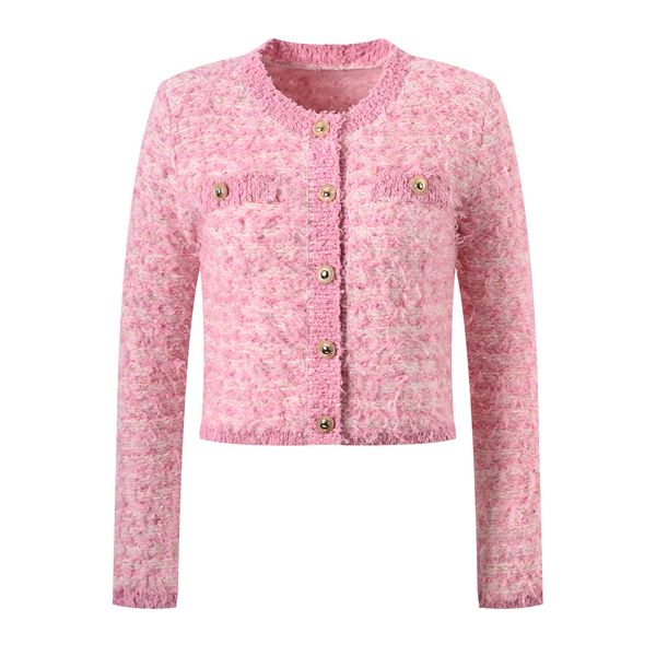 3002 2024 Primavera Verano Milan Runway Coat Chaquetas Manga larga Cuello redondo Pink Tweed Botón de alta calidad Moda Ropa para mujer Yl