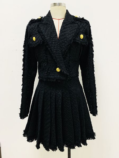 1012 2023 Piste Automne Marque Même Style Deux Pièces Ensembles À Manches Longues Jupe Courte Noir Tweed Mode Femmes Vêtements De Haute Qualité Femmes OULAIDI