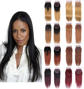 1018 pouces droit 4x4 fermeture à lacets avec cheveux de bébé cheveux humains brésiliens noir naturel 27303399J fermeture de couleur ombrée pure seulement2334518