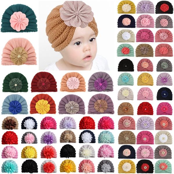 102 Estilo Princesa encantadora flor Bebé Gorro de punto Favor de fiesta Sombrero fetal recién nacido color sólido Línea de lana para niños sombreros tocado para niños T9I001581