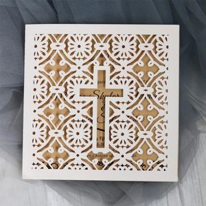 102030pcs Christian Cross Invitations Carte Laser Coup Invitations de mariage Cartes de voeux Baby Shower Anniversaires Fournitures de fête 240328