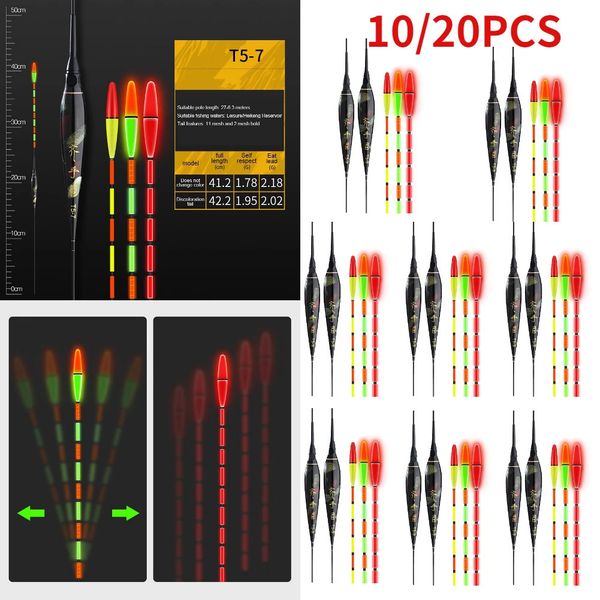 1020 Uds flotador de pesca inteligente eléctrico recordatorio de mordedura alarma pescado Bobber noche LED luz cambio de Color Auto boya electrónica 231229