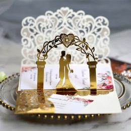 1020pcs or blanc papier perlé découpé au laser carte d'invitation de mariage mariage européen douche nuptiale décor cadeau kits de cartes de voeux 240301