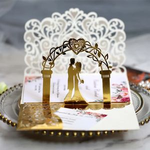 1020 Stuks Wit Goud Parel Papier Laser Gesneden Trouwkaarten Kaart Europese Bruiloft Bruids Douche Decor Gift Wenskaart Kits 240301