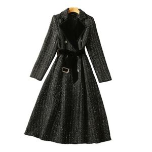 1022 XXXL 2023 Automne Milan Runway Manteau Vestes À Manches Longues Col Revers Noir Tweed Haute Qualité Bouton Mode Femmes Vêtements SH