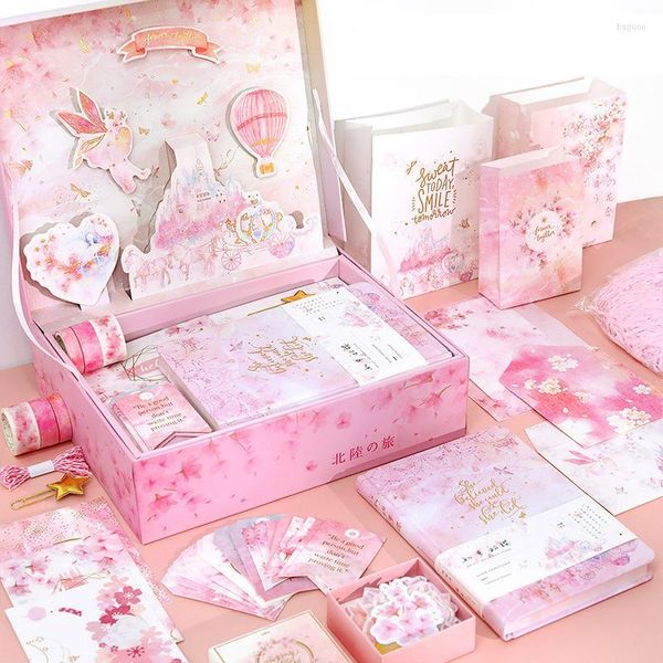 102 unids/set Kawaii Sakura cuaderno regalo Diy diario con marcapáginas cinta postal pegatinas planificador diario papelería sorpresa