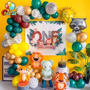 103pcs animaux ballons guirlande arc kit latex ballon jungle thème fête fournitures enfants garçon fête d'anniversaire décorations bébé douche 210626